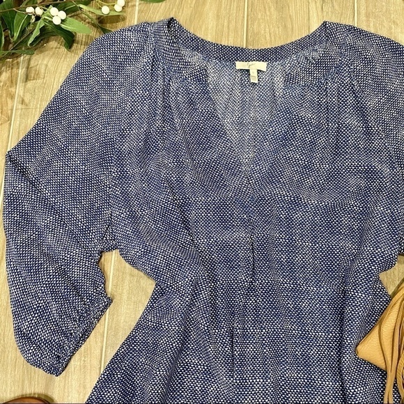 Joie royal blue white checkered geo print  blouse - Picture 2 of 7